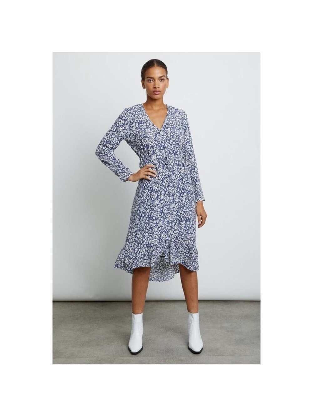 Rails Jade Long Sleeve Midi Dress‎ in Navy Ditsy Floral​ Size Small